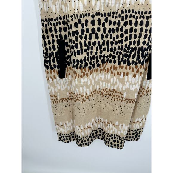 Pomodoro Dress Women 12 Tan Black Polka Dot Sleeveless Cotton Linen Shift Pocket - Picture 3 of 8
